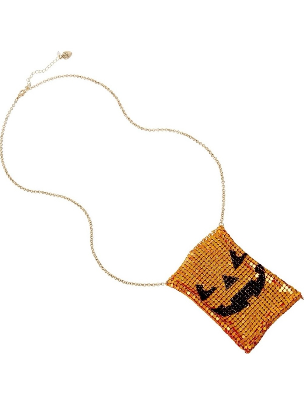 Betsey Johnson Gold Tone Jack O’ Lantern Chainmaille Neck Purse Necklace